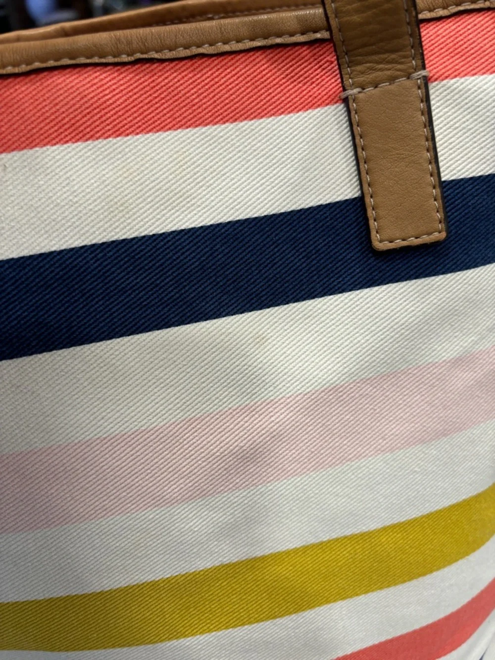 Coach Hadley Multicolor Striped Canvas Tote with Tan Trim
